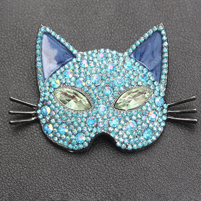 Brosche Katze Maske Emaille Kristall Barock Palast Tropföl Vintage Damen