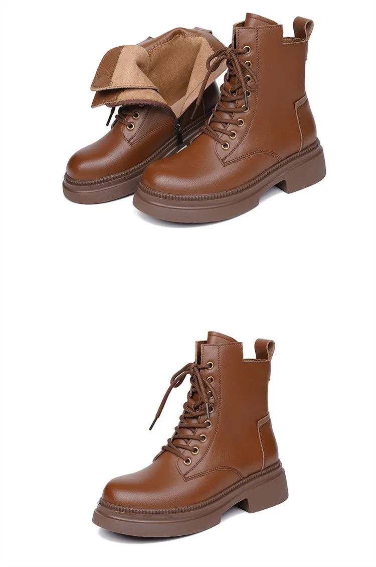 Damen Stiefeletten aus echtem Leder im Retro-Stil mit quadratischem Absatz