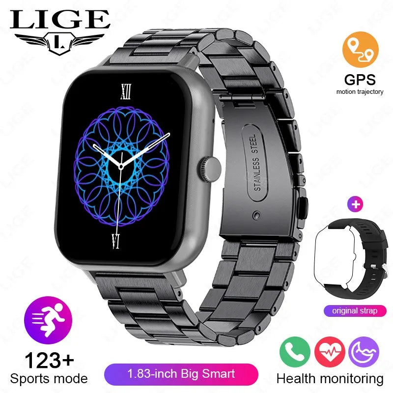 LIGE Multifunktions-Smartwatch für Männer und Frauen, Bluetooth, Anruf, Nachricht, Erinnerung, Sport, Schritt, Kalorien, Smartwatch, Weihnachtsarmband