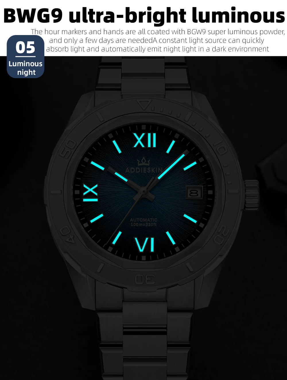 Herren-Automatikuhr mit Saphirglas und Deep-Blue-Zifferblatt