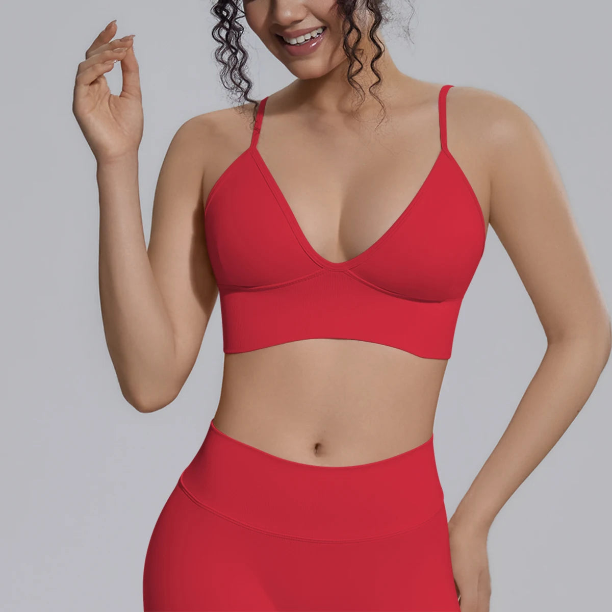 Gepolsterter Damen Sport-BH für Yoga, atmungsaktiv, rot, Vorderansicht mit Soft-Cups