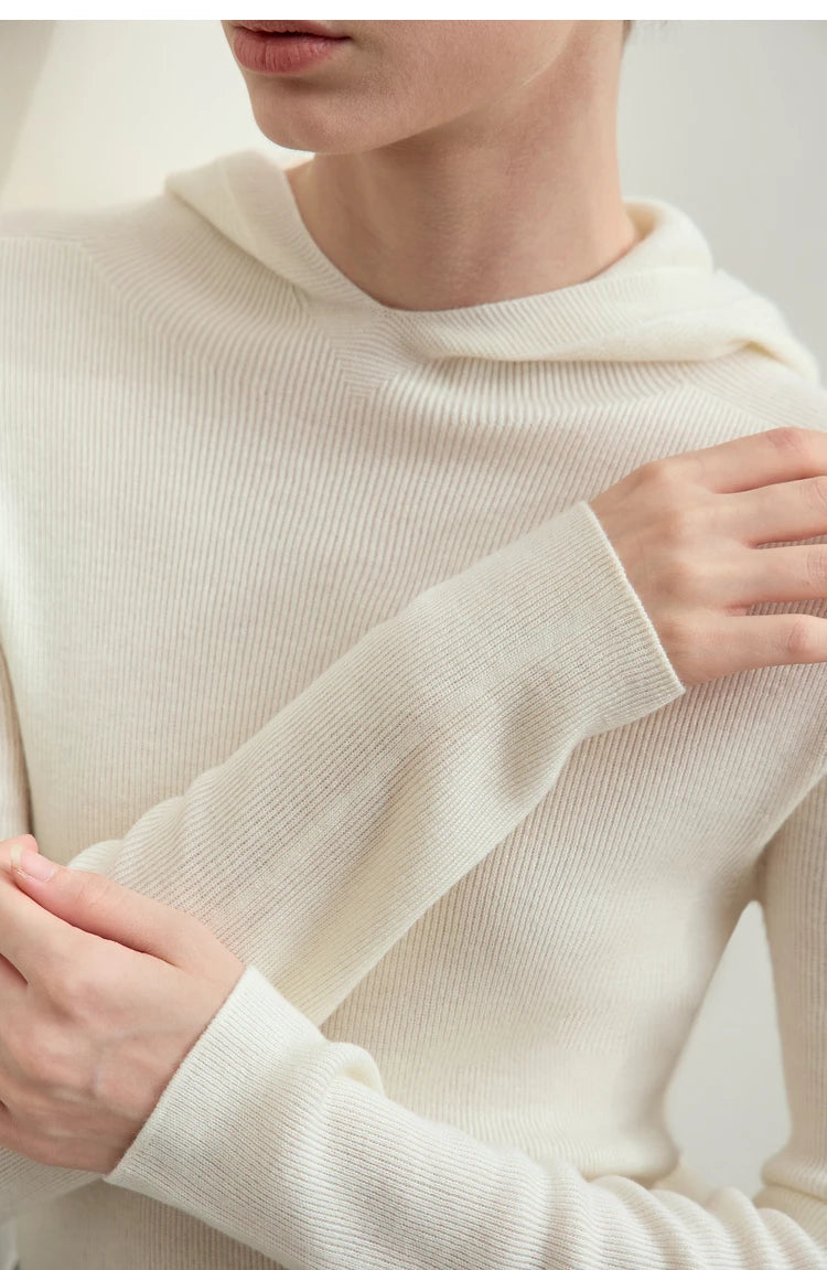 Damen-Kapuzenpullover Wolle-Polyester nahtlos gerade einfarbig Herbst