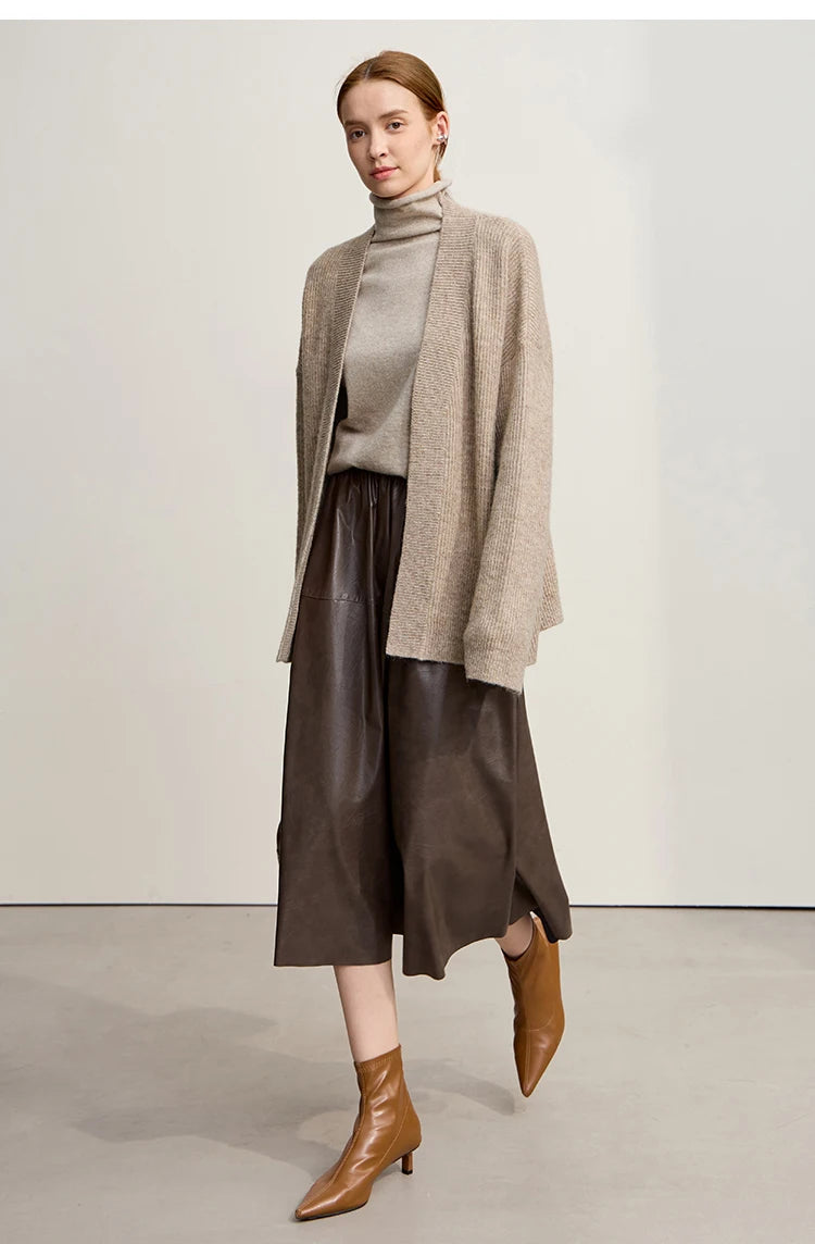 Damen V-Ausschnitt Cardigan lang Wolle-Mix offen Winter