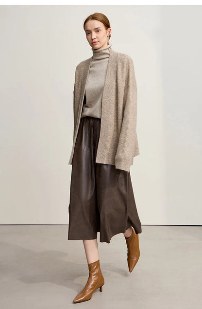 Damen V-Ausschnitt Cardigan lang Wolle-Mix offen Winter