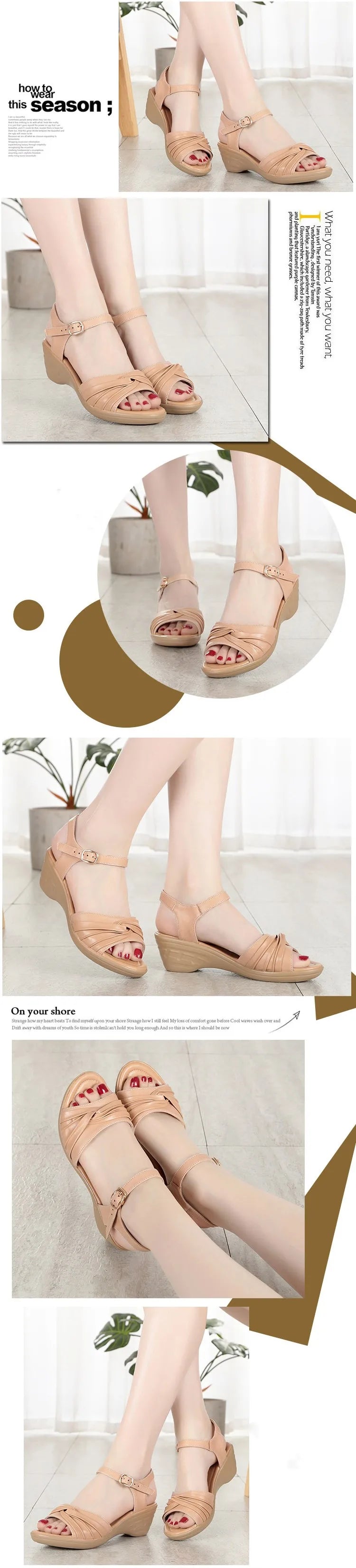 AIYUQI Sandalen Frauen Keil 2024, Neue Weiche Leder Frauen Sommer Sandalen Mittleren Absatz Mittleren Alters Große Größe Mama Sandalen frau