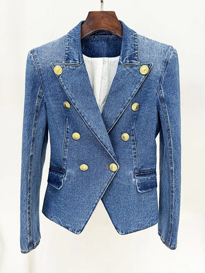 Damen-Blazer Set Jeansjacke Minirock doppelreihig Löwenknopf