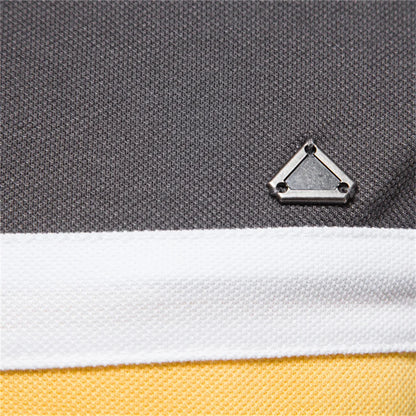 Herren Polo Shirt aus Baumwolle im gestreiften Multicolor Patchwork Design mit Kurzarm