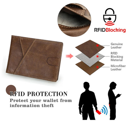 Herren Echtleder Geldbörse Retro RFID Geldclip Daumenfach Fotohalter Mini Reise