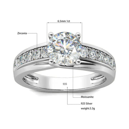 Damen-Moissanit-Ring 1 Karat Rhodium-beschichtetes 925er Silber mit Zertifikat Schmuckstück