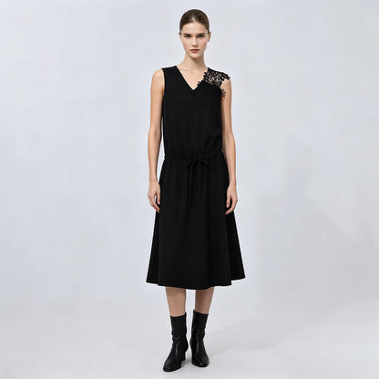 Elegantes Damenkleid Mit Kordelzug Tiefem V Ausschnitt Für Berufstätige