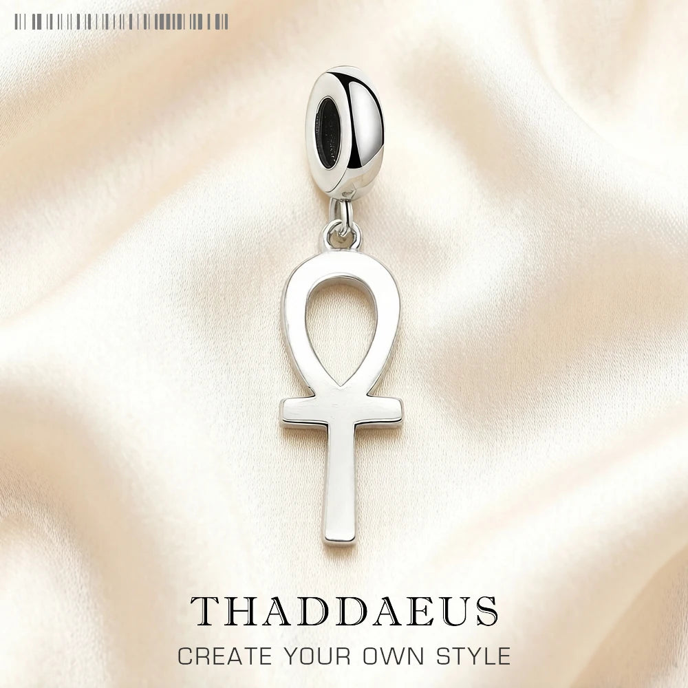 Anhänger mit Ankh- und Lebenskreuz-Design aus silberfarbenem 925er Sterlingsilber