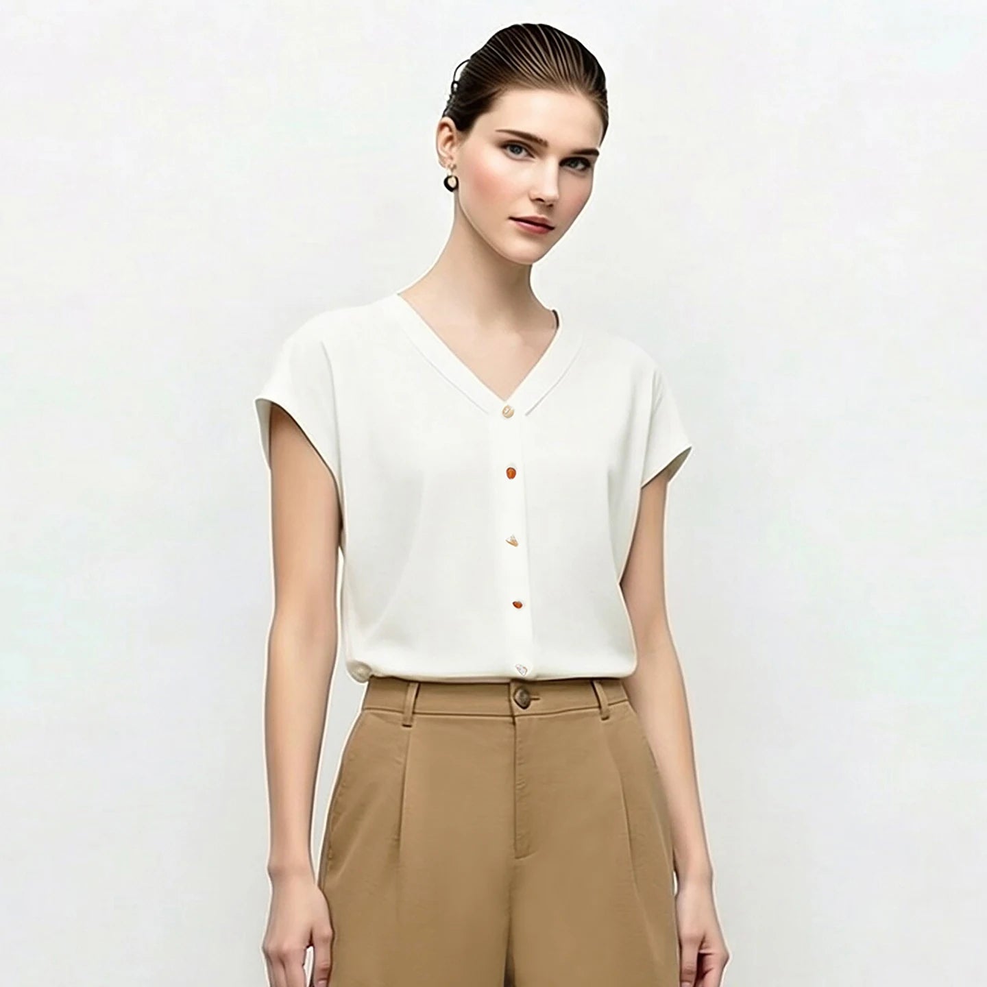 Damen V-Ausschnitt Cardigan Crop Kurzarm Viskose Sommer