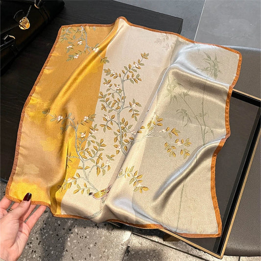 Damen Seidenschal 53cm quadratisch Blumenprint Luxus Hijab Bandana H