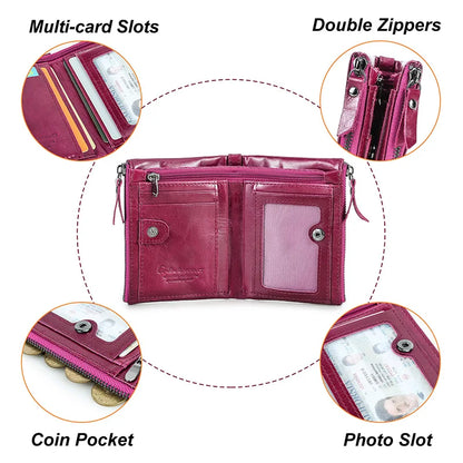Damen Echtleder Geldbörse Bifold Luxus Retro Fotofächer Kartenhalter Reise Geschenk