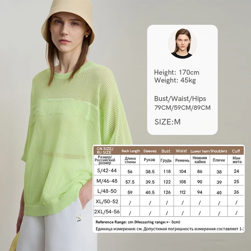 Damen-Strickpullover mit Rundhalsausschnitt, Lochmuster und halben Ärmeln, hellgrün