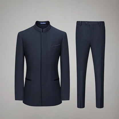 Hochwertiger Herrenanzug aus Wolle und Seide in Tiefblau – Slim Fit für formelle Anlässe und Hochzeiten