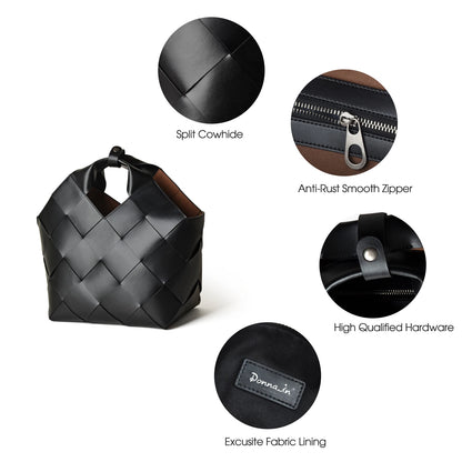 Gewebte Spaltleder Handtasche | Casual Tote Mit Schultergurt