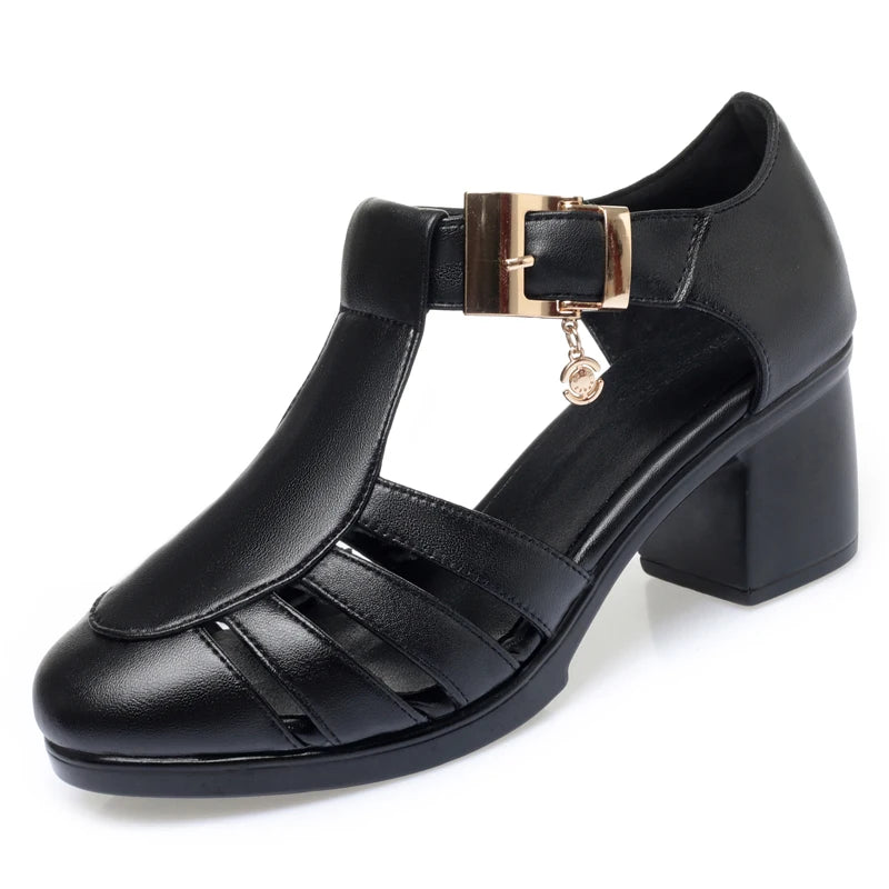 Damen Gladiator Sandalen Hohl Mittlere Ferse