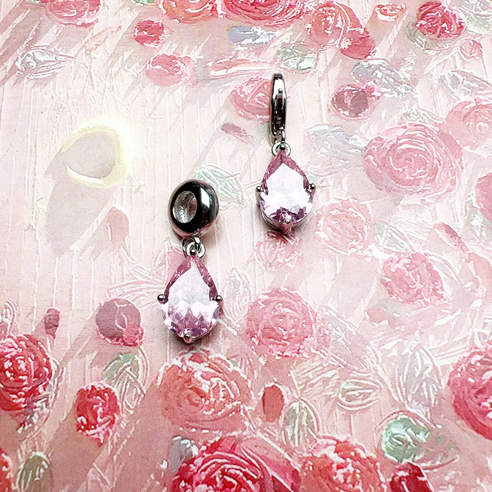 Rosa Tropfen-Charm-Anhänger aus 925er Sterlingsilber mit pinkem Stein am Verschluss