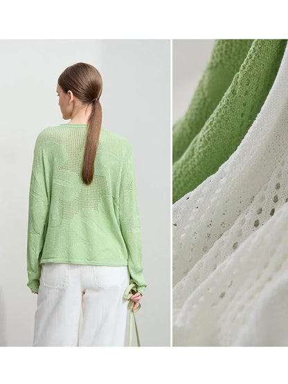 Damen-Rundhalspullover Aushöhlung Jacquard Viskose locker Frühling