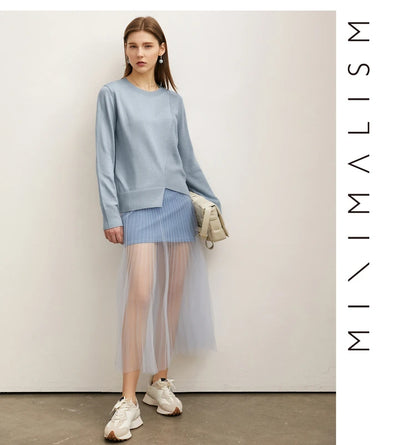 Damenpullover mit Rundhalsausschnitt, langarm, hellblau, lockerer Schnitt