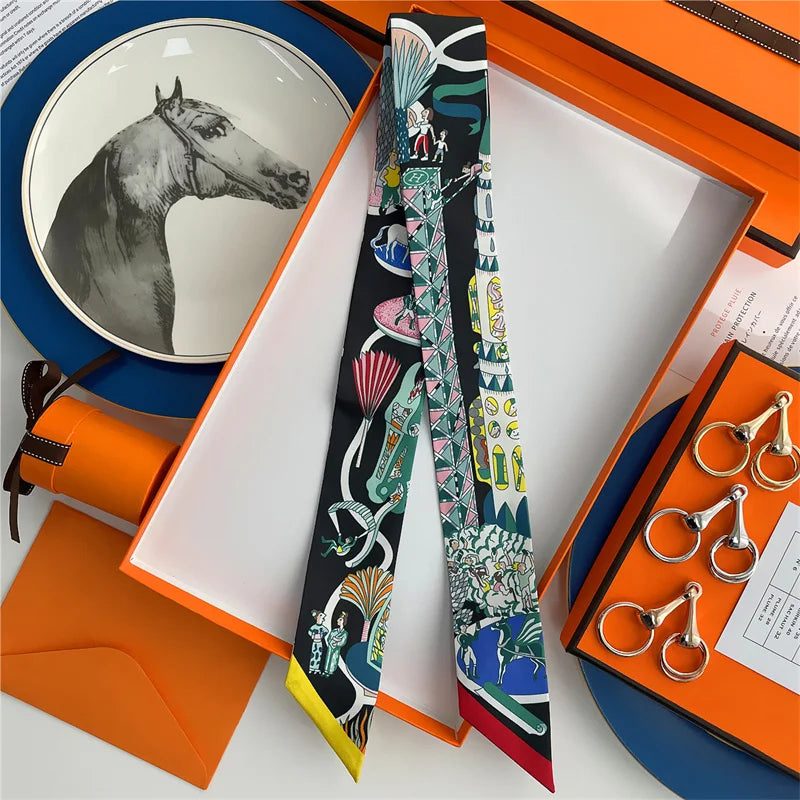 Damen Seidenschal quadratisch Luxus Haarband Halstuch Krawatte Handgelenk Bandana G