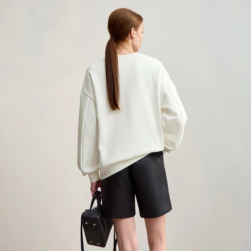 Damen-Rundhals-Sweatshirt Stickerei Kunstfell warm locker Winter