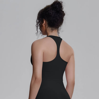 Damen Yoga-Top, schwarzes Racerback mit rundem Rückenausschnitt