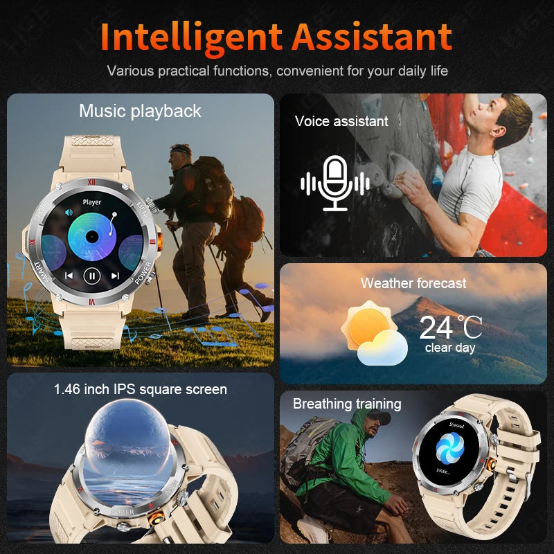 LIGE 1,46 "LED Taschenlampe Smart Uhr Männer 100 + Sport Fitness Tracker Gesundheit Monitor Bluetooth Anruf Smartwatch Für Android IOS
