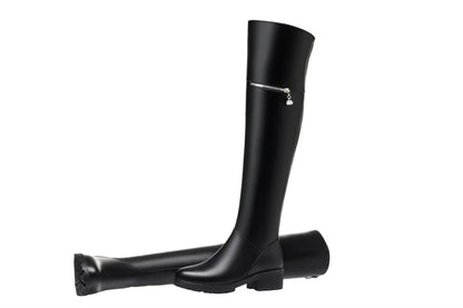 AIYUQI Women's Over Knee Boots Winter Fashion Middle Heel Fur Long Boots Women Genuine Leather Rider Boots Ladies