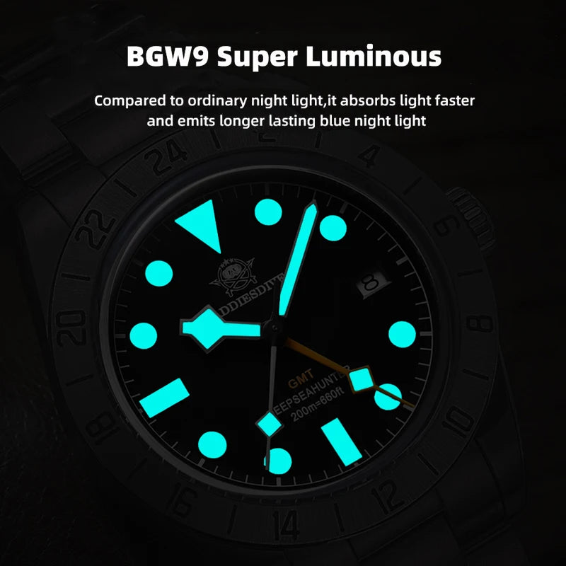 Herren-GMT-Taucheruhr mit Swiss-Ronda-Werk und Bubble-Glas