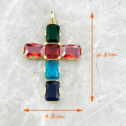Kreuz-Anhänger mit grünem, roten, blauen und dunkelblauen Steinen, ca. 6,8×4,3 cm