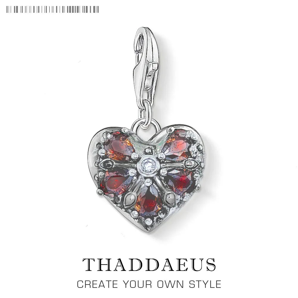 Damen-Charm-Anhänger Vintage Herz rot romantisch II aus Sterlingsilber