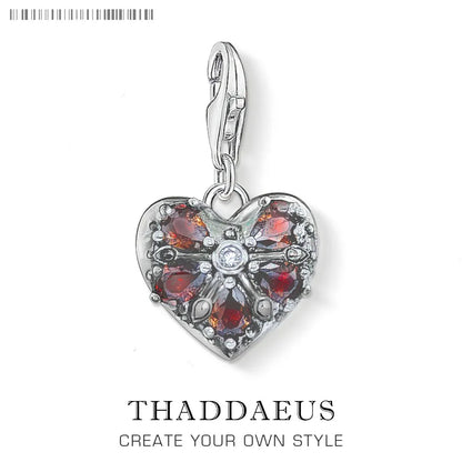 Damen-Charm-Anhänger Vintage Herz rot romantisch II aus Sterlingsilber