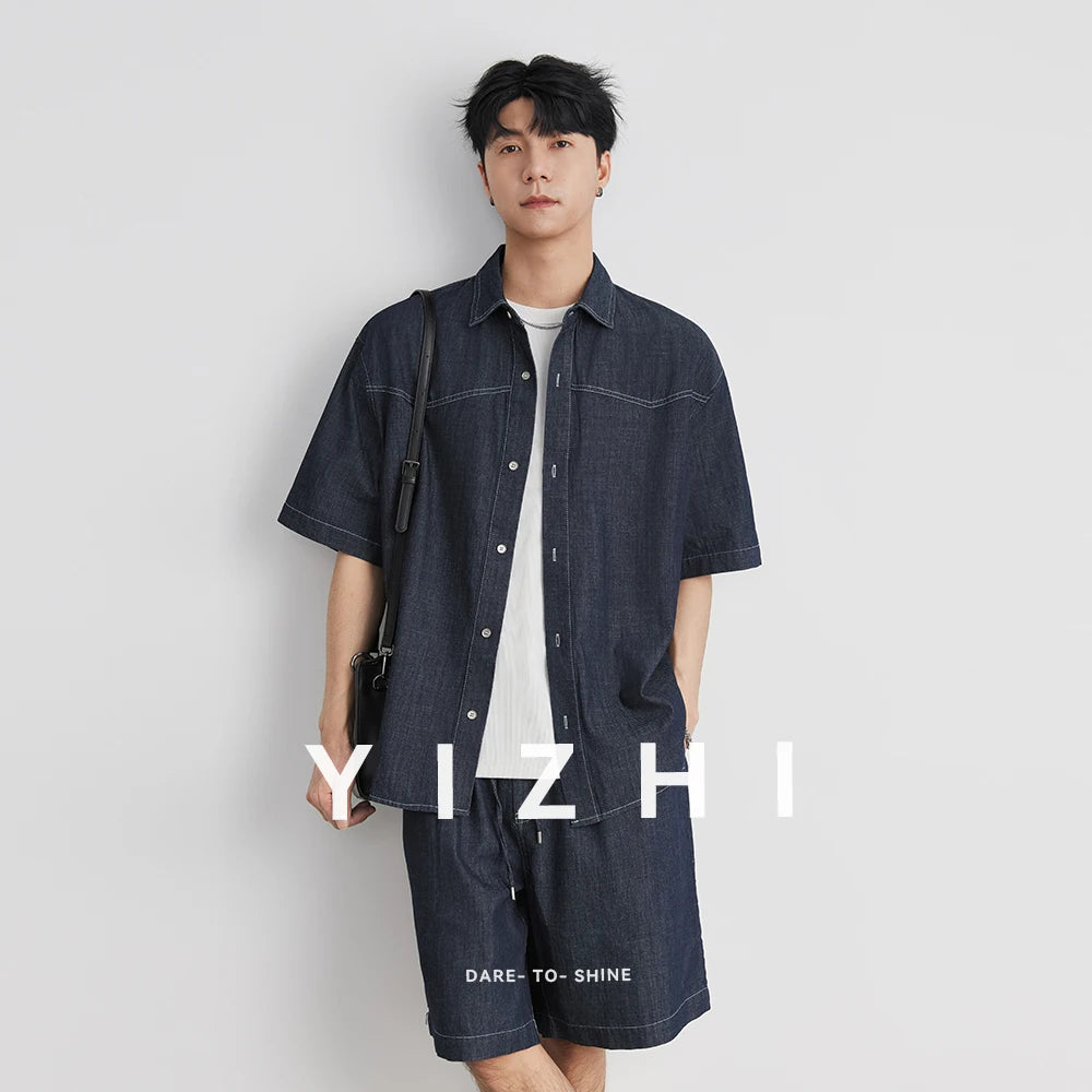 Herren Kurzarm Hemd aus Denim mit Knopf Design im urbanen Trendstyle