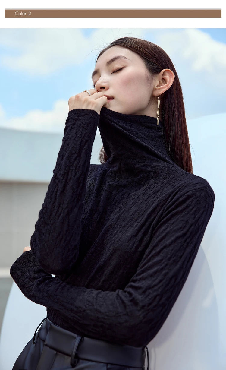 Damen-Rollkragenpullover Wolle Slim einfarbig Büro Winter