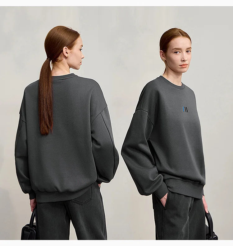 Damen-Rundhals-Sweatshirt Stickerei Kunstfell warm locker Winter