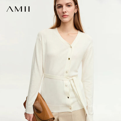 Damen-Strickjacke V-Ausschnitt chinesischer Stil Gürtel Langarm Herbst