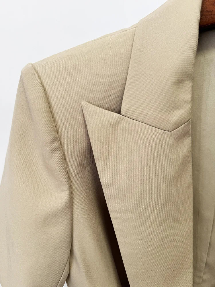 Damen-Blazer Kurzarm Gürtel lässig V-Ausschnitt Einknopf