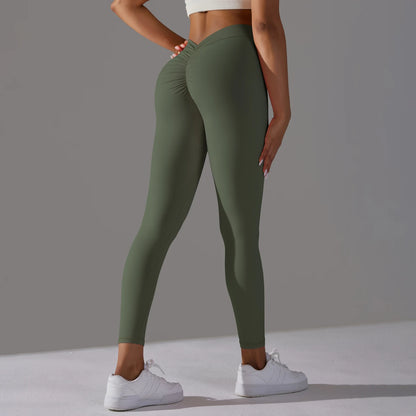 Hamidou hochtaillierte nahtlose Leggings, dunkelgrün, glatte, enganliegende Form