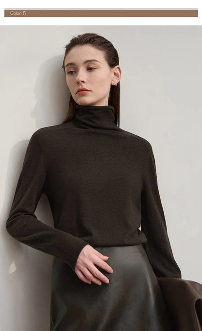 Damen-Rollkragenpullover 100 % Wolle gerade einfarbig Herbst-Winter