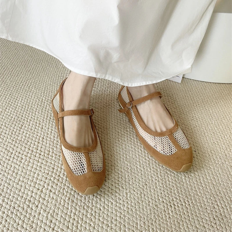 AIYUQI Damensandalen 2025, neue Mesh-atmungsaktive, rutschfeste Mary Jane-Damenschuhe, große flache Fischerschuhe für Damen
