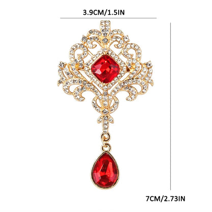 Brosche Strass Wassertropfen Kristall Anhänger Barock Vintage Reversnadel