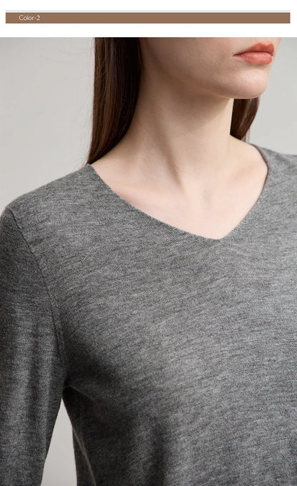 Damen V-Ausschnitt Pullover 100 % Wolle vielseitig Langarm Herbst