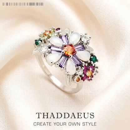 Damen-Ring bunte Blumen Böhmen aus Sterlingsilber