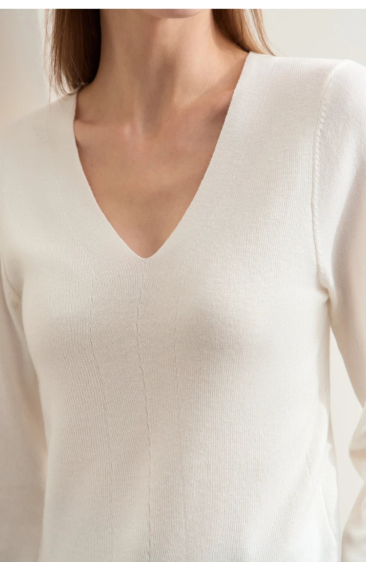 Damen V-Ausschnitt Pullover Wolle-Seide Slim Pendler Herbst