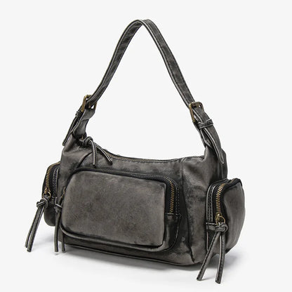 Damen-Hobo-Tasche aus Leder im Vintage-Look mit Mehrfach-Fächern und Tassel-Reißverschluss Alltagsbegleiter