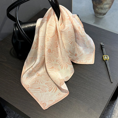 Damen Seidenschal 53cm quadratisch Blumenprint Luxus Hijab Bandana C