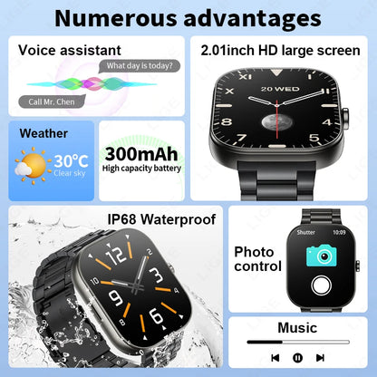 LIGE 2,01 "Bluetooth Anruf Smart Uhr Männer Frauen Full Touch Screen Herzfrequenz Sport Fitness Schrittzähler Smartwatch Für Android iOS