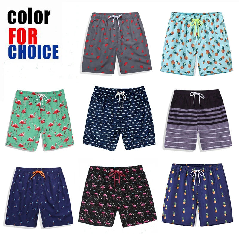 Herren-Badeshorts mit Mesh-Innenslip, verstellbarem Bund und Taschen – ideal für Sport und Freizeit.